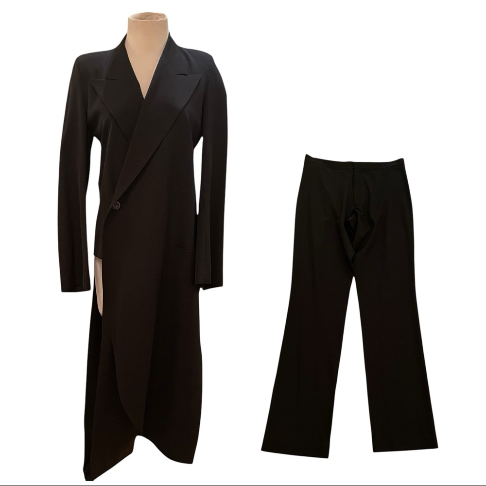 Yohji Yamamoto Black Wool Suit Asymmetric Long Jacket Pants